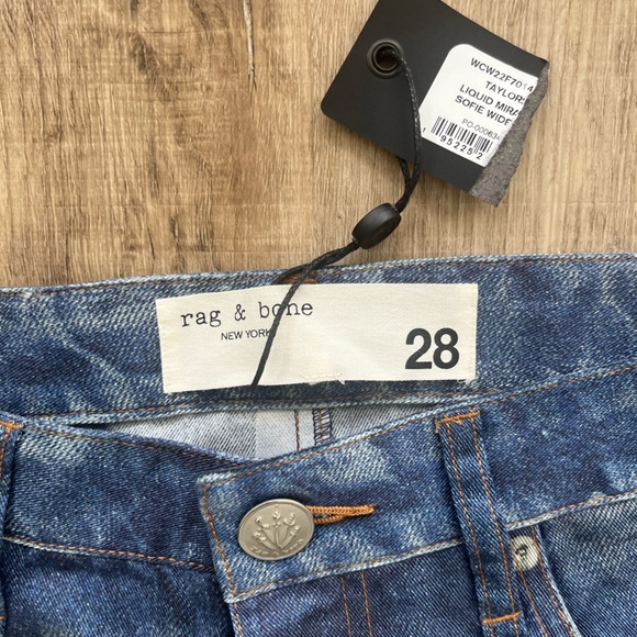 Rag & Bone NWT $325 Liquid Miramar Sofie Wide Leg Blue Jeans Taylors 28 - Picture 2 of 7